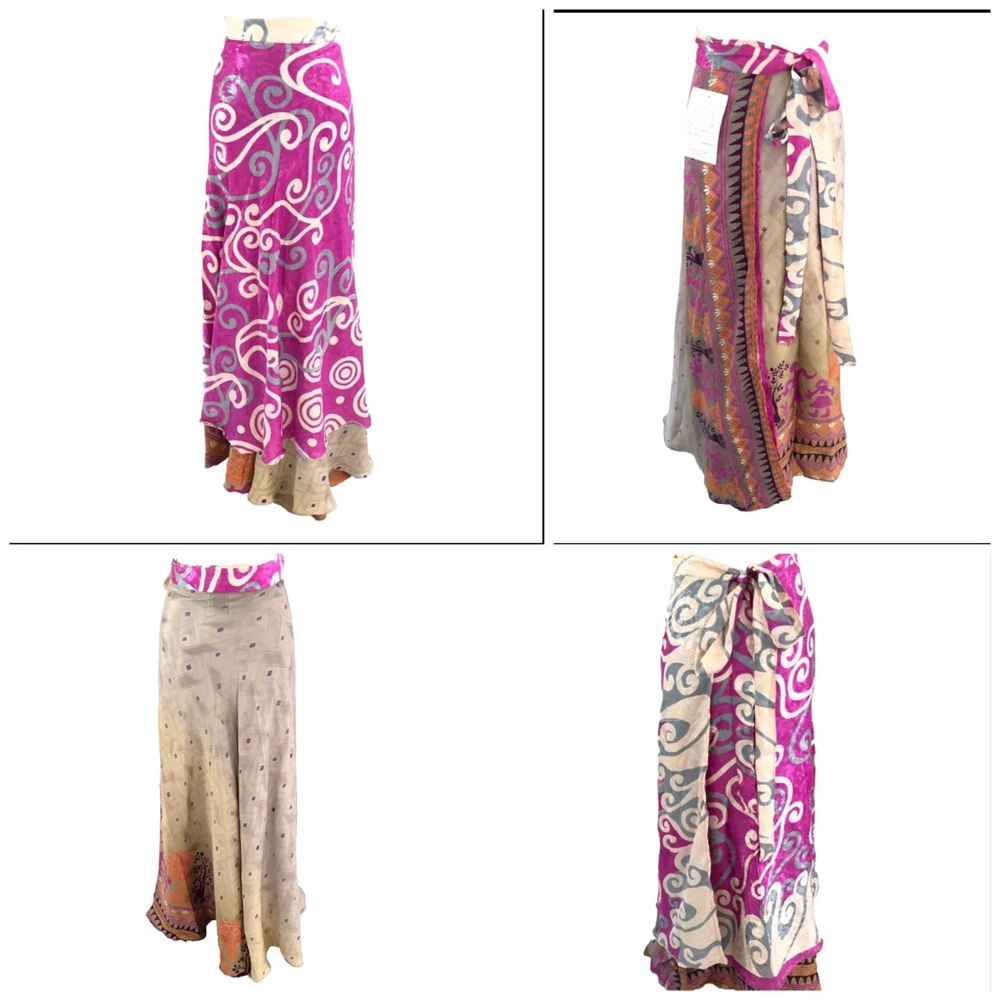 Jagannath Women Bohemian Long Midi Maxi Wrap Skirt One Size Reversible Colorful